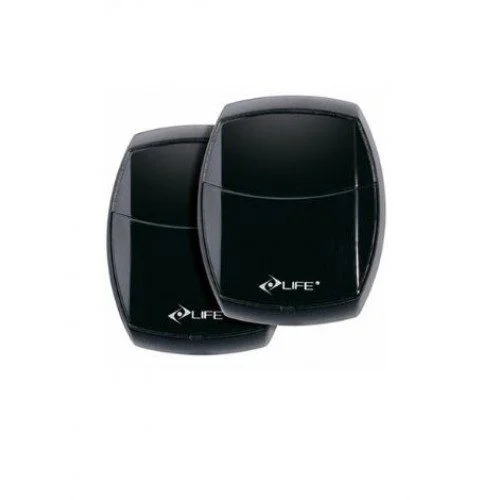 Pair of black LIFE VISIO infrared photocell sensors for automatic gate and garage entrance safety with a 20 m range.