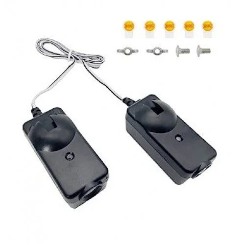 LiftMaster 41A4373A infrared garage door safety sensors with wires, connectors, and mounting fasteners for older openers.