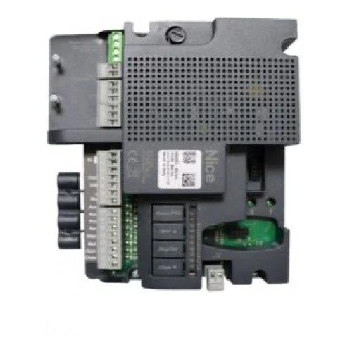 Nice MC800 swing gate control board with terminal blocks, connectors and relay modules for automation systems.