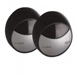 Pair of black and silver NICE MOFB BlueBus photocell sensors for automatic gate obstacle detection and safety control.
