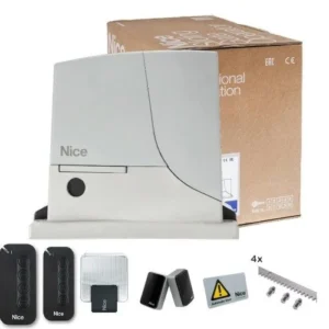 NICE ROX600 sliding gate motor kit with remotes, photocells, rack and warning light