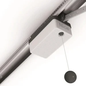 NICE SPYKIT 650 garage door opener on ceiling rail with pull release cord