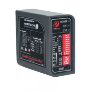 NORTECH PD232 dual-channel vehicle loop detector with DIP switches and status lights.