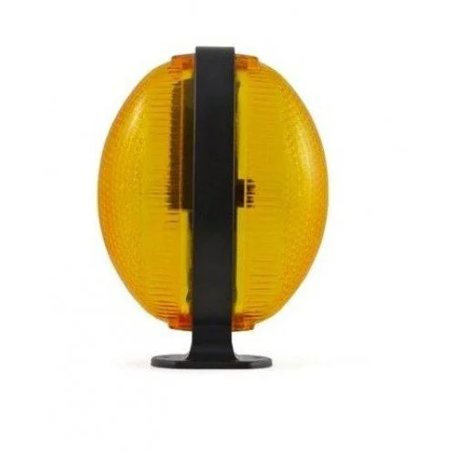 Proteco RL11T LED gate warning light with round amber lens, black center band, and mounting base.