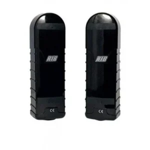 RIB FIT SLIM infrared gate photocell sensor pair in compact black wall-mounted housings.