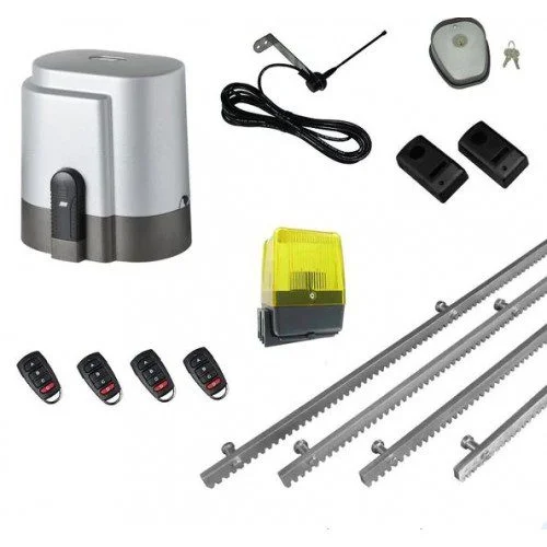 RIB K2200 sliding gate motor kit with remotes, metal racks, antenna and yellow light