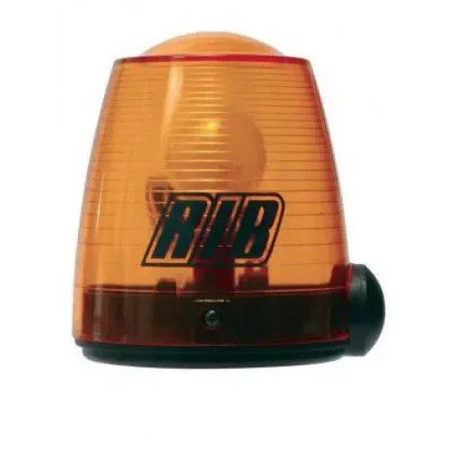 RIB SPARK 230V gate flashing light with amber lens, black base, and front RIB logo.