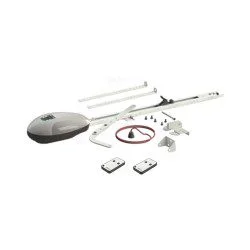 Roger C40 garage door opener kit with motor, rails, remotes, and hardware