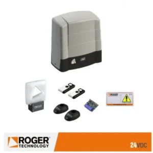 Roger R30 sliding gate motor kit with remotes, photocells, warning sign and board