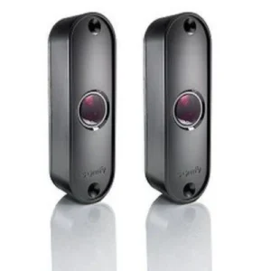 Somfy Master Pro Bitech photocell sensor pair with slim black housings and central lenses.