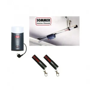 Sommer Duo Vision 500 garage door motor with rail view and two remote controls