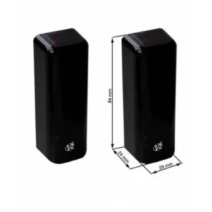 V2 SENSIVA-XS mini gate photocell sensor pair shown with compact black housings and dimensions.
