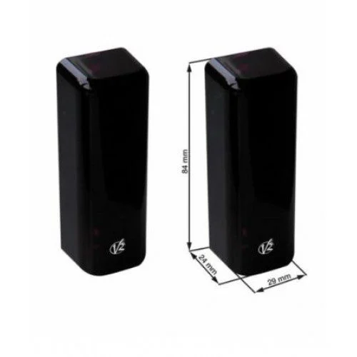 V2 SENSIVA-XS mini gate photocell sensor pair shown with compact black housings and dimensions.