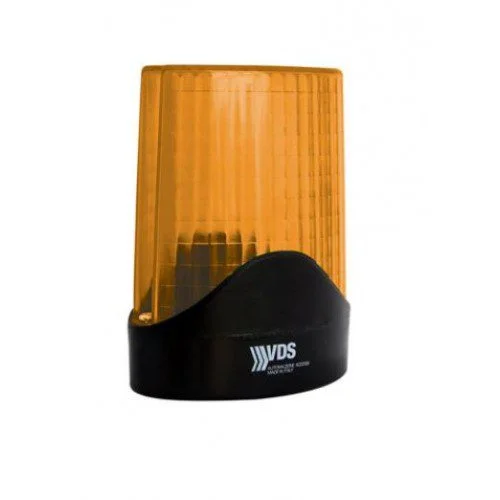 VDS 23/8 WAVE LED gate flashing light with amber ribbed cover and black branded base.