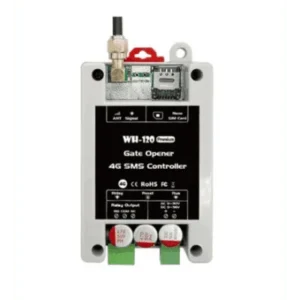 WAYHANG WH-120 PRO 4G GSM gate opener with Nano SIM slot, antenna connector, and relay terminals.